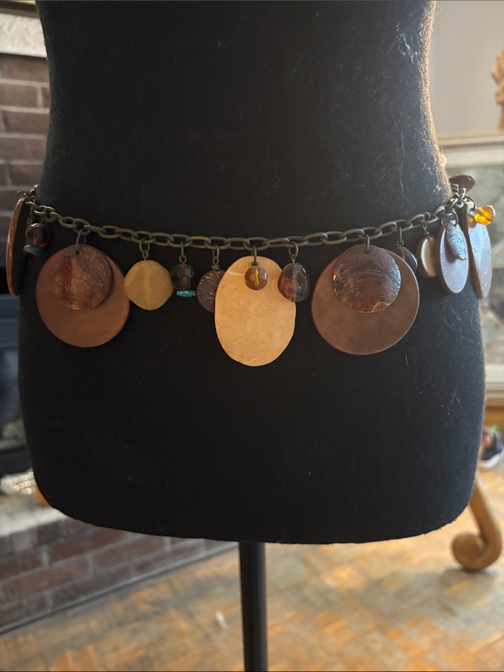 Vintage Brown and Gold Disc Charm Chain Belt